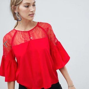 Bright Red Lace Blouse